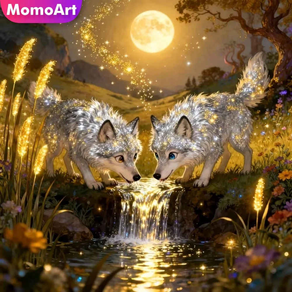 Momoart Wolf Diamantmalerei Tier Cartoon Mosaik Neuheit DIY Muster für Erwachsene Anfänger Stickerei Fluss Handgemachtes Geschenk