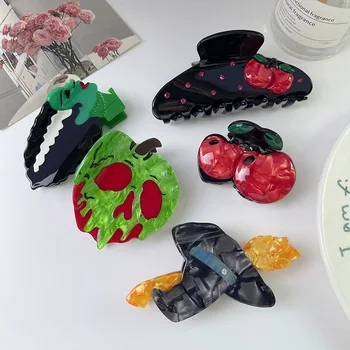 Muweordy 크리 에이 티브 할로윈 머리 발톱 만화 모자 크랩 헤어 클립 재미 있은 마스크 아세테이트 발톱 클립 헤어 액세서리 여자 여자