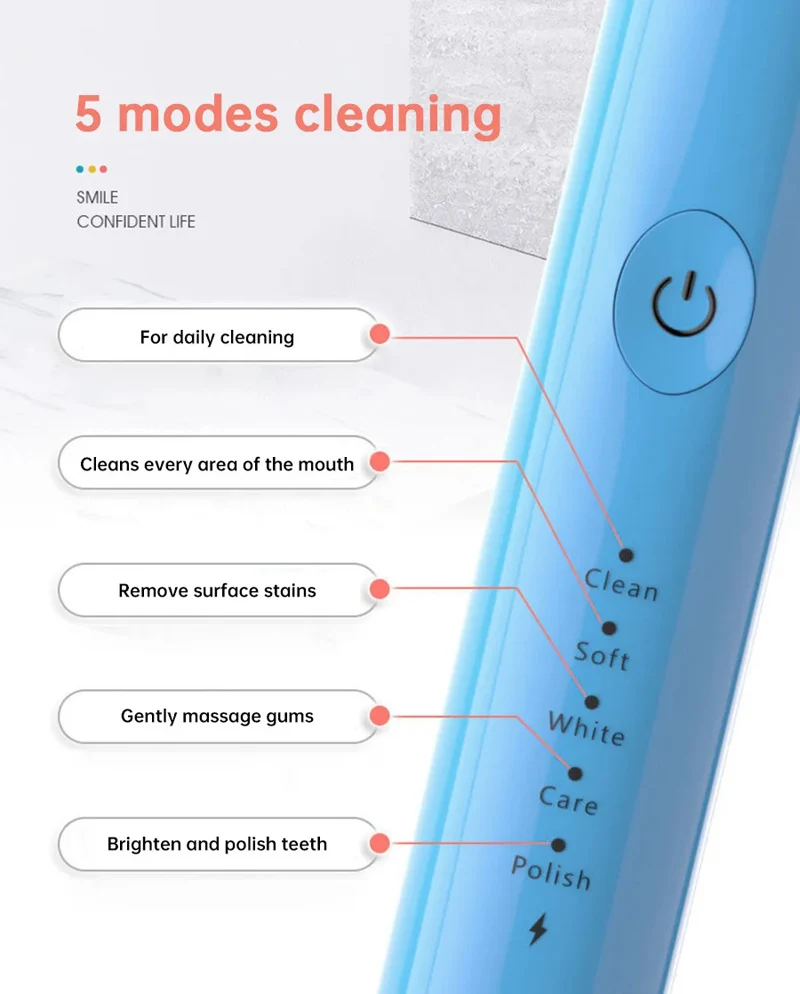 New Smart Electric Toothbrush USB Rechargeable Teeth Clean Whitening Sonic Toothbrush Timing Tooth Brush With Replacement Heads