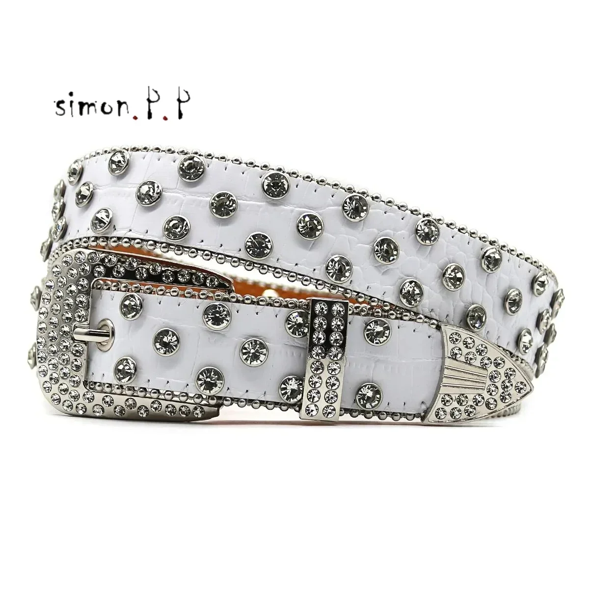 

BB Simon Women's Decorative Belt Diamond Fashion Western Full Embedding PU Wide Crystal Bead Detailing