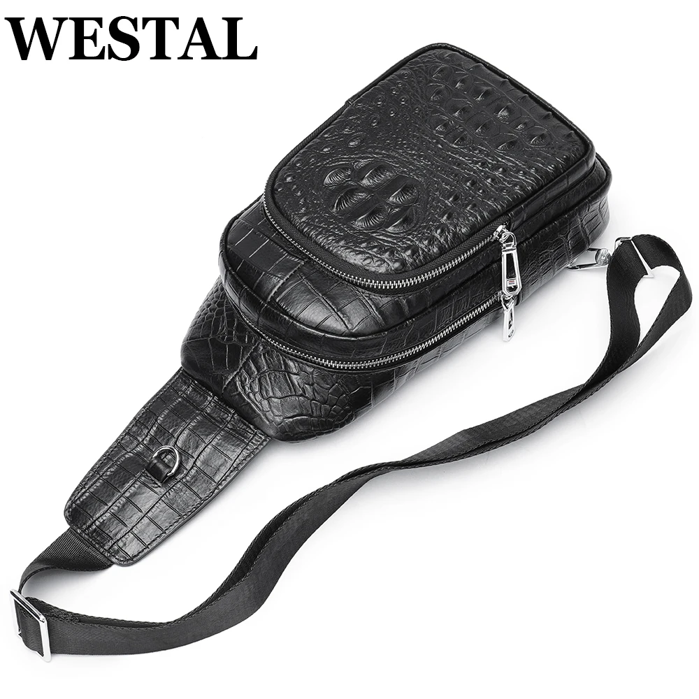 

WESTAL Crocodile Leather Sling Chest Bag For Men Luxury Brand Travel Shoulder Bag Messenger Crossbody Bags Fashion Clutch Purse