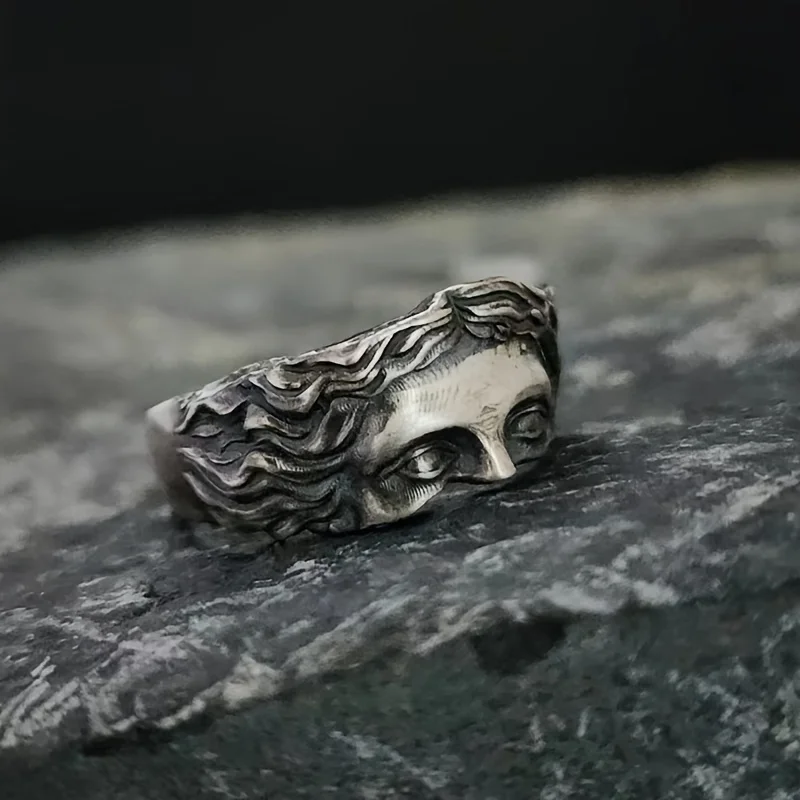 Rings For Men Creative Venus Mask Ring, Retro Thai Silver Relief With Adjustable Opening Ring Confessing Gift