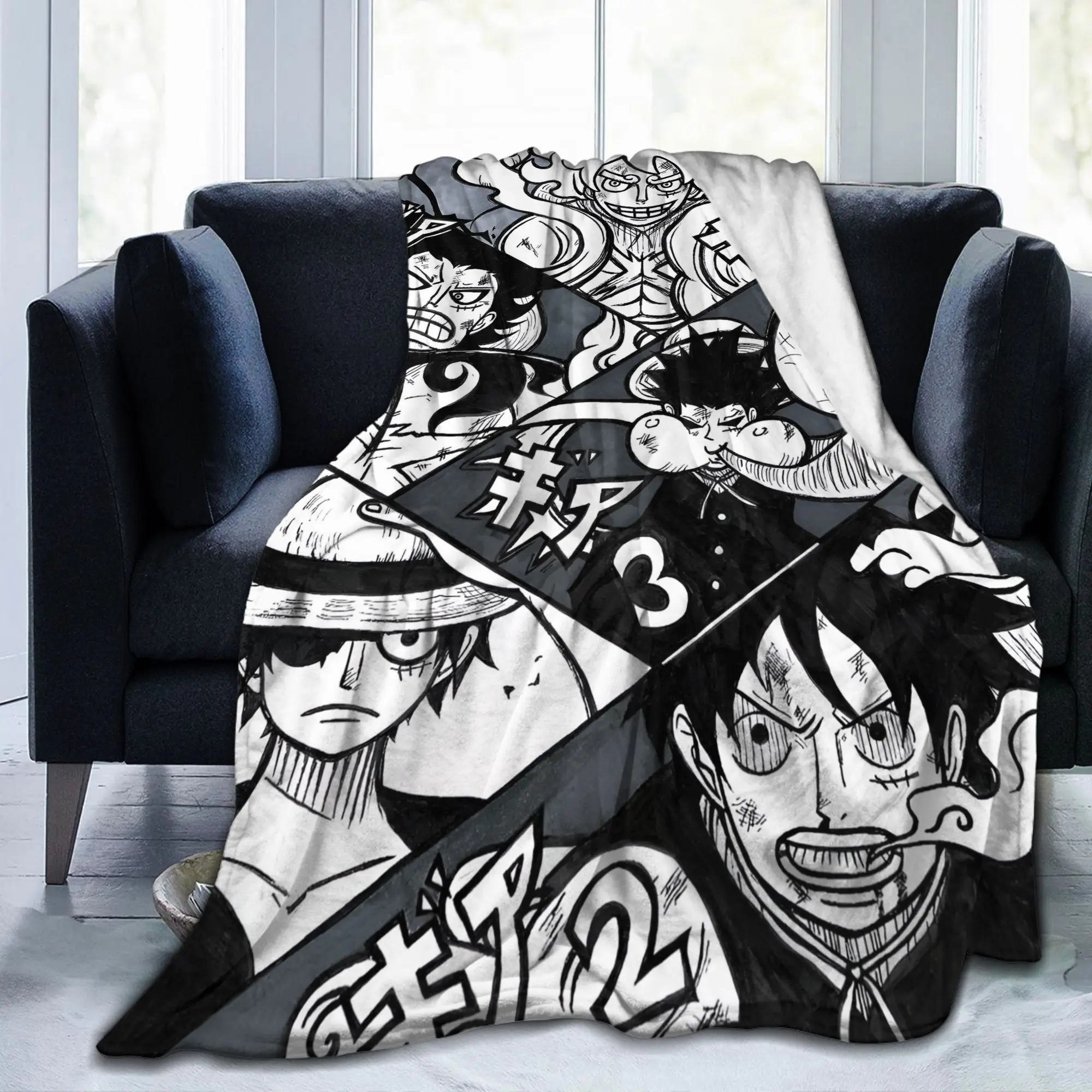 Custom One P-Pieces Luffys Blanket Soft Fleece Spring Autumn Warm Flannel Cartoon Comic Throw Blankets for Sofa Travel Bed Quilt