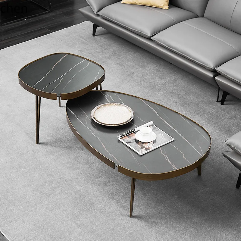مجموعة طاولة القهوة البيضاوية YFY Rock Slab طاولة القهوة الإبداعية البسيطة