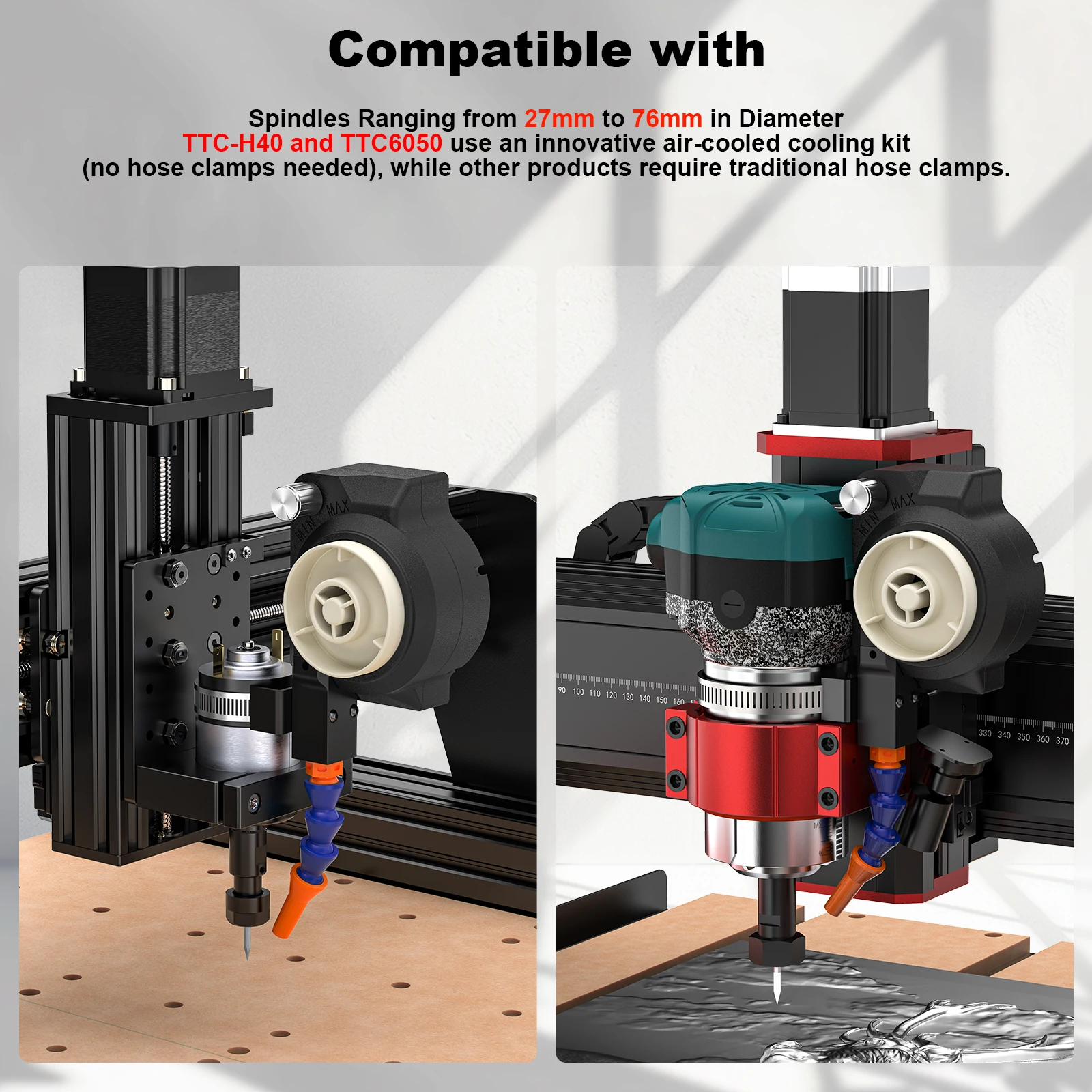 Twotrees 500W Air-cooled Cooling Kit For Metal Acrylic CNC Cutting Engraving Cool Down Suitable for TTC450 775/500W /800W Spindle Motor Diameters Ranging 27mm-76mm view 6