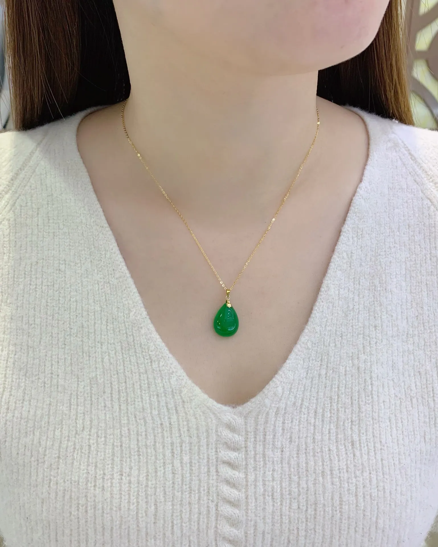 SHILOVEM 18k yellow gold natural green chalcedony pendants  none necklace ethnic new wholesale Fine women gift yzz13185524ys