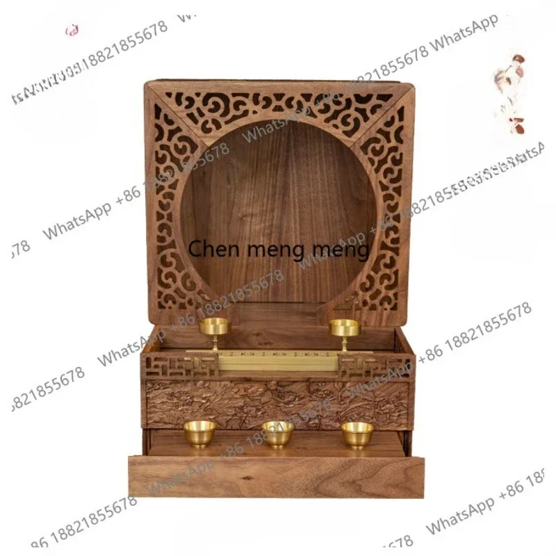 Black walnut log folding portable casket unpainted mortise and tenon Chinese style with door wall hanging tablet hidden table