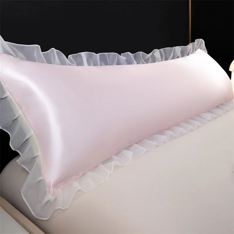 1 Stück Satin-Seiden-Kissenbezug mit Rüschen, 48 x 120/150/180 cm, doppelter Kissenbezug mit Spitze, glatt, langer Kissenbezug für den Sommer