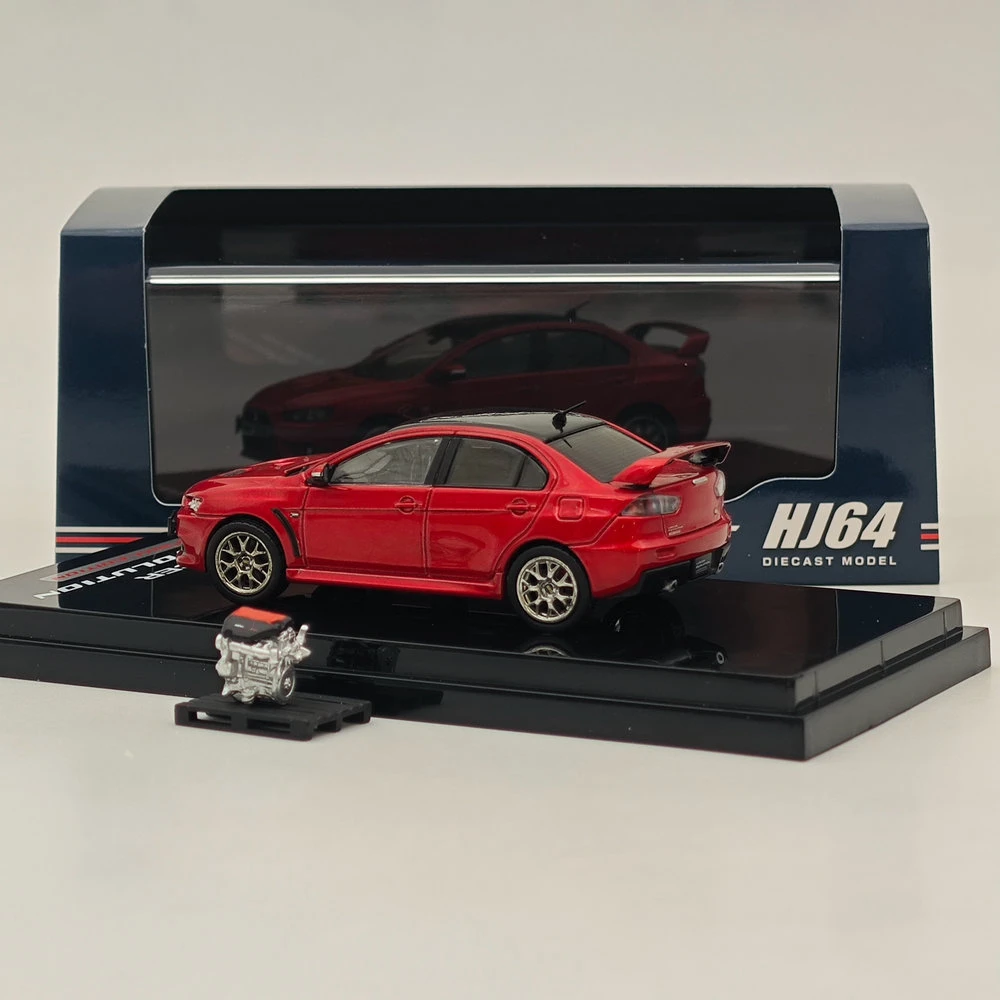 Hobby japão 1:64 lancer evolução x edição final com modelo de exibição de motor vermelho metálico preto telhado hj642053cr diecast brinquedos carro