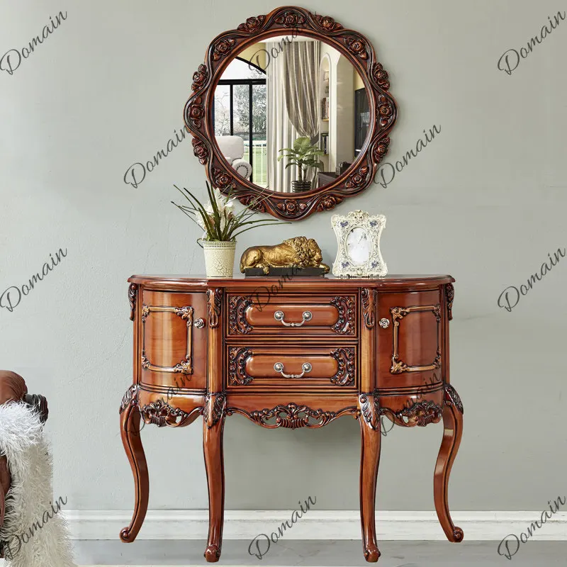 European-style all-solid wood entrance cabinet, American-style dining side cabinet, living room , wall storage decoration