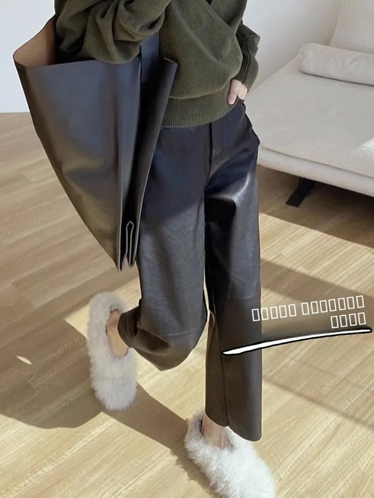 

Мягкие повседневные брюки из искусственной кожи для женщин, укороченные (7/8 длины), прямые, облегающие, в стиле «харлан», для стройного силуэта, в стиле «харлин», из искусственной кожи, для создания эффекта стройности, в стиле «харлин», из искусственной 