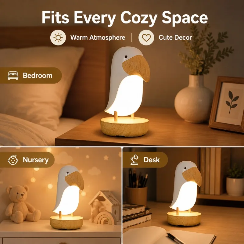 

Wooden Bird Desk Lamp with Unlimited Dimming Bluetooth Speaker Atmosphere Light Creative Bedroom Bedhead Companion Nightlight