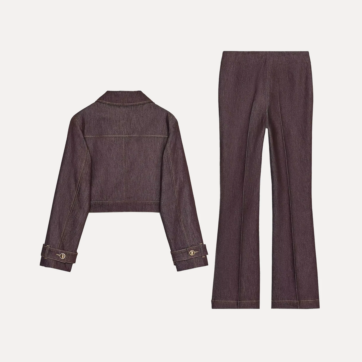 طقم Z للسيدات من Faion سروال واسع عالي الخصر وخياطة ort لون Blo Jaet لخريف 2025 طويل Sve بياقة عالية