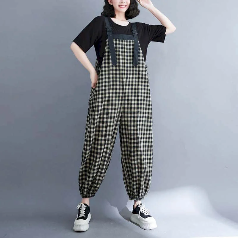 Cotton Linen Playsuits Women Casual Loose One Piece Outfit Women Korean Fashion Jumpsuits Cross Pants Overalls for Women Clothes