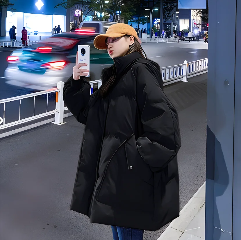 

2025 Winter Student Bread Down Cotton Coat Women's Mid-length Korean Loose Parkas Thick Jacket Ladies Warm Hooded padded Outwear