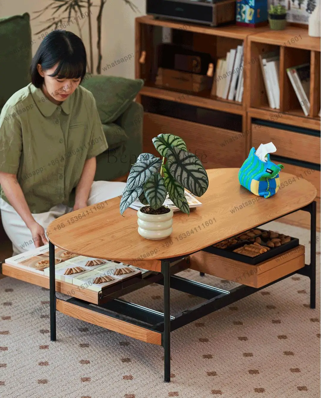 Nordic simple small apartment cherry wood tea table living room rock slab tea table
