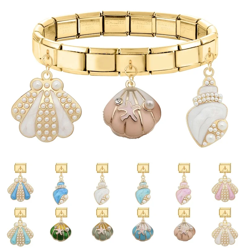 الذهب اللون قذيفة محارة قلادة الإيطالية سحر ربط صالح 9 مللي متر الفولاذ المقاوم للصدأ سوار مجوهرات الرجال النساء DIY بها بنفسك صنع الهدايا