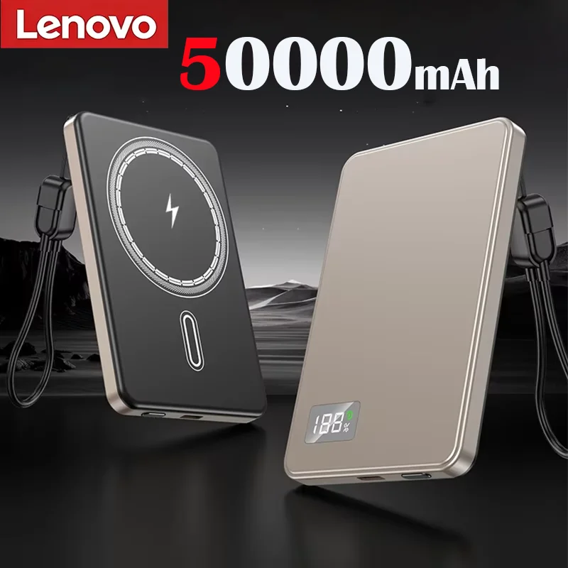 Lenovo 500000mAh Magnetische Draadloze Powerbank Ultradun Draagbaar CCC Gecertificeerd Supersnel Opladen LED Display Pack voor MagSafe