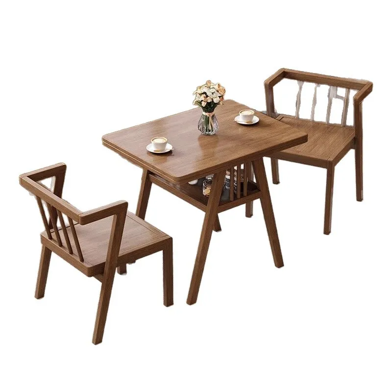 Nordic all solid wood one table and two chairs three-piece combination household small apartment living room balcony tea table