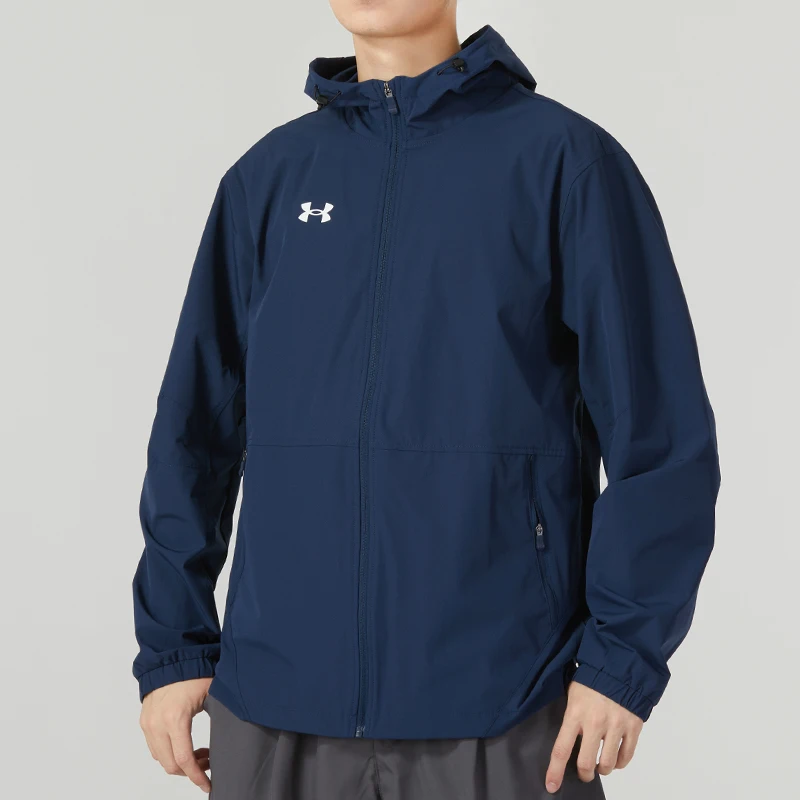 

Мужская тканая модная куртка Under Armour, ветрозащитная повседневная спортивная куртка для активного отдыха, темно-синяя 21600411-408