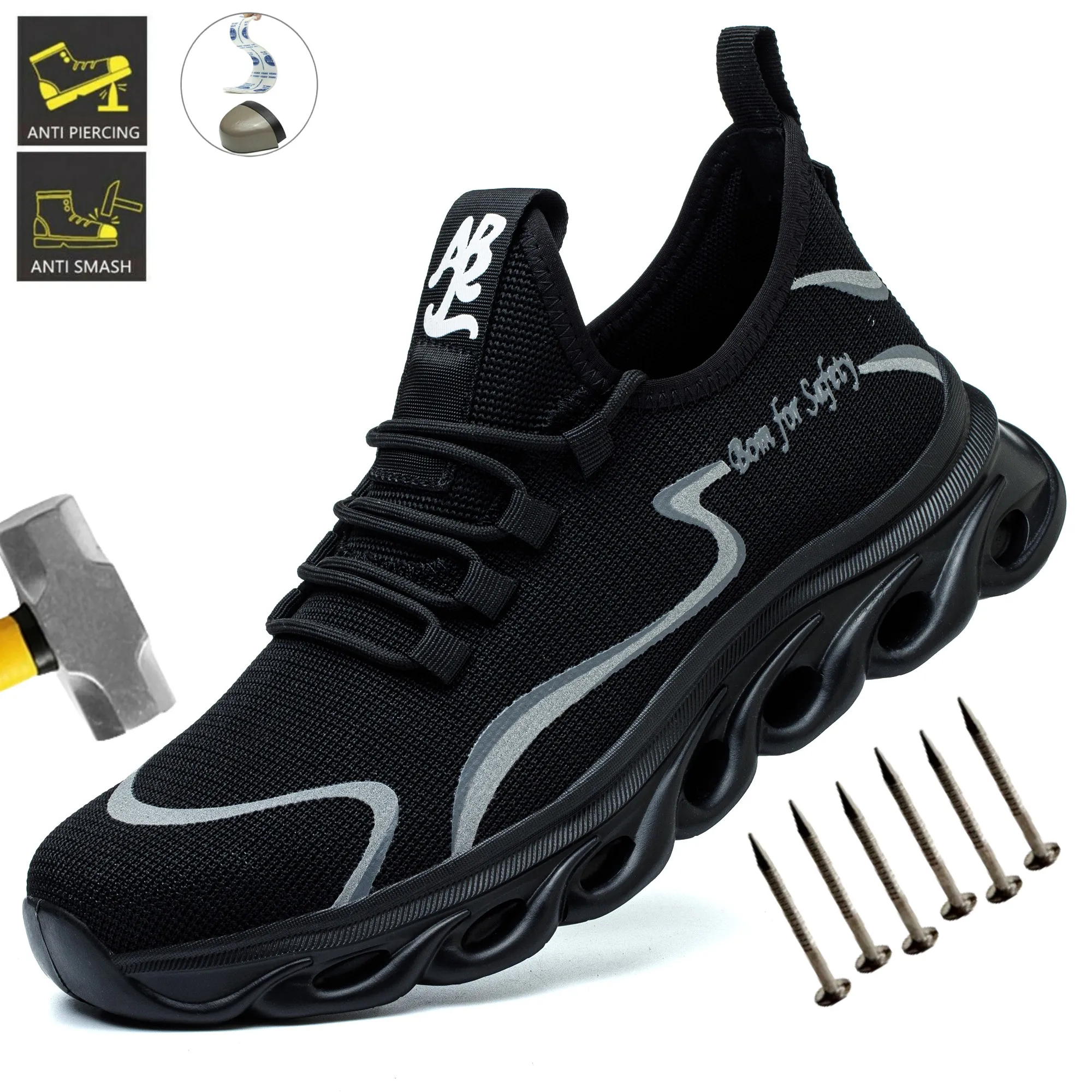 

CE Certified Steel Toe Safety Shoes Men, Anti-Puncture Anti-Smash Work Boots, Lightweight Breathable Indestructible Sole