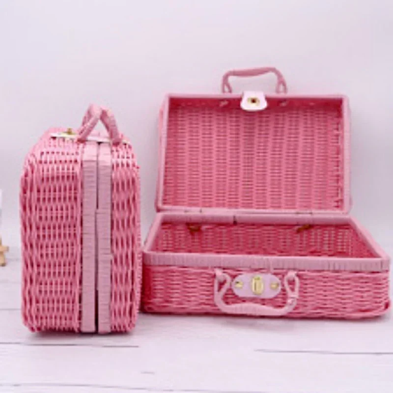 Portable PP Rattan Baskets Picnic Storage Basket Retro Wicker Suitcase Woven Hand Gift Box Sundries Cosmetic Organizer Boxs