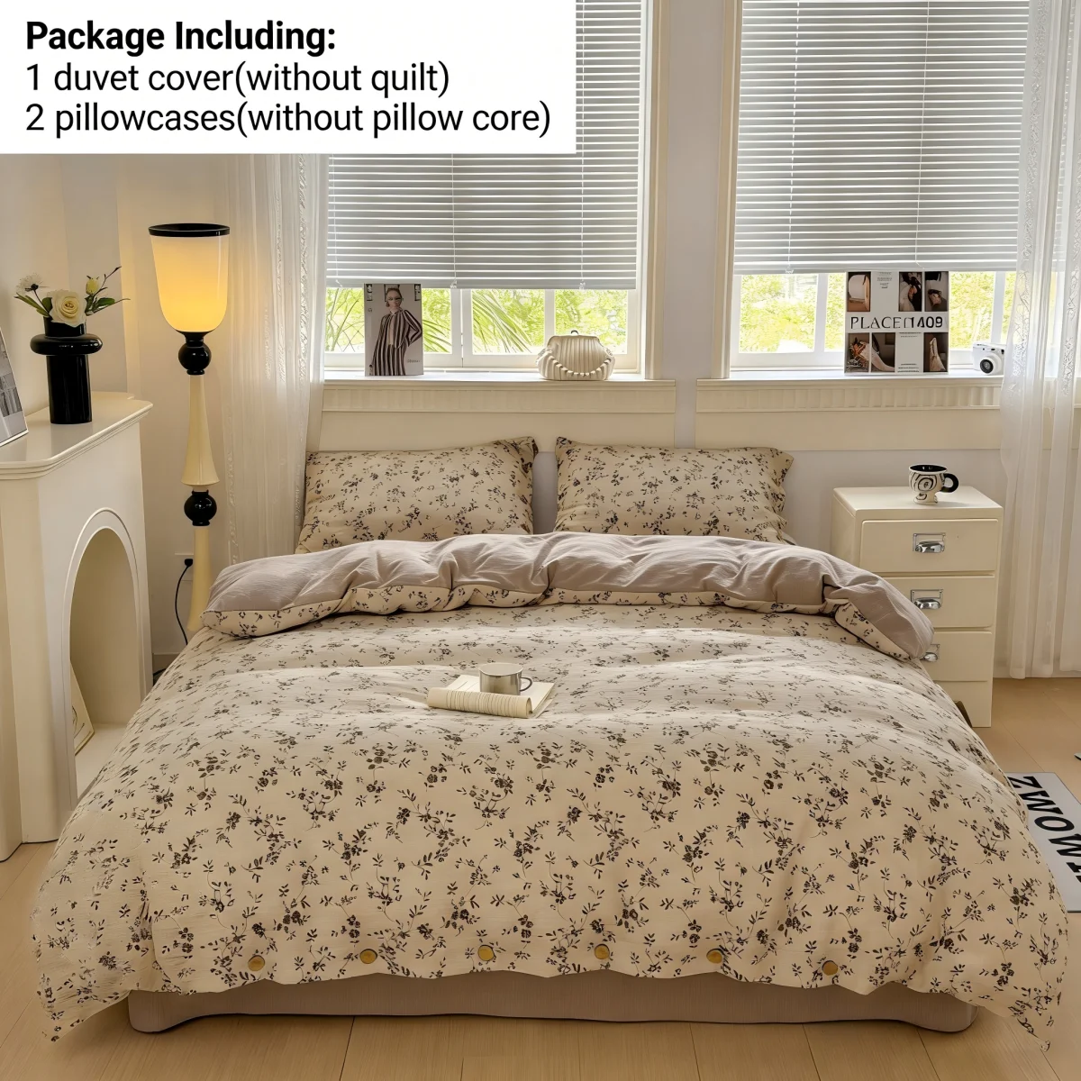 3pcs Vintage Floral Duvet Cover Set with 2 Pillowcases Soft Queen Size Bedding Set With Buttons For Girls Bedroom Decor