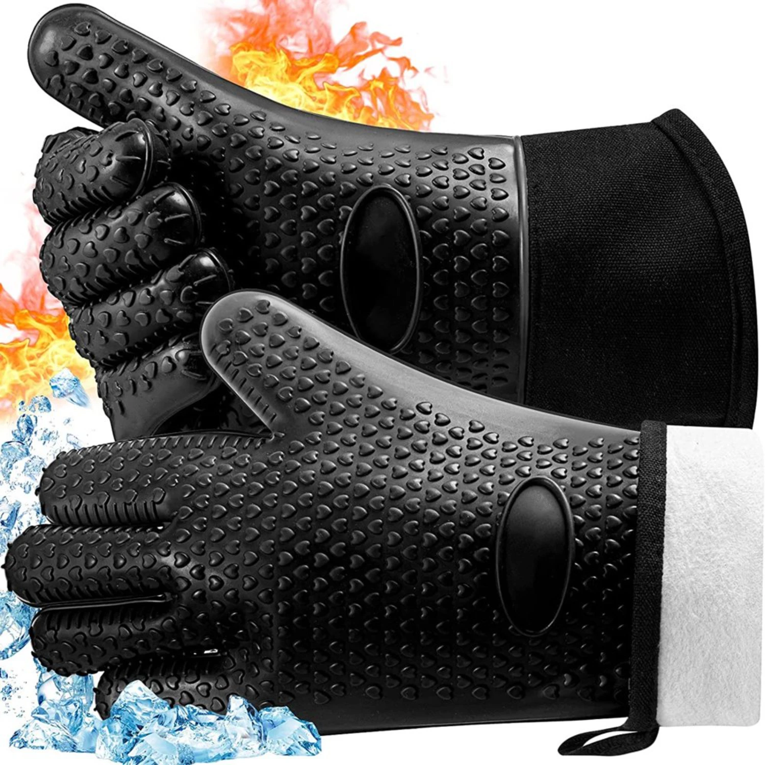 Manoplas de horno profesionales, guantes de horno de silicona resistentes al calor, manga larga impermeables, ignífugos, guantes de cocina de calidad alimentaria