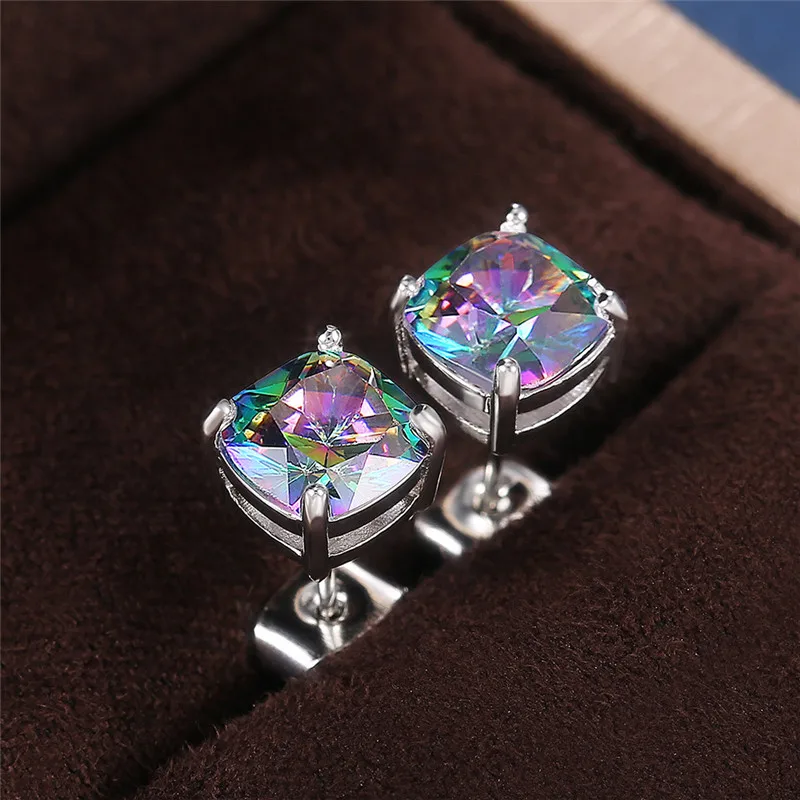 925 Sterling Silver Cubic Zirconia Stud Earrings for Women 5 Colors Dazzling CZ Simple Versatile Wedding Band Earring Jewelry