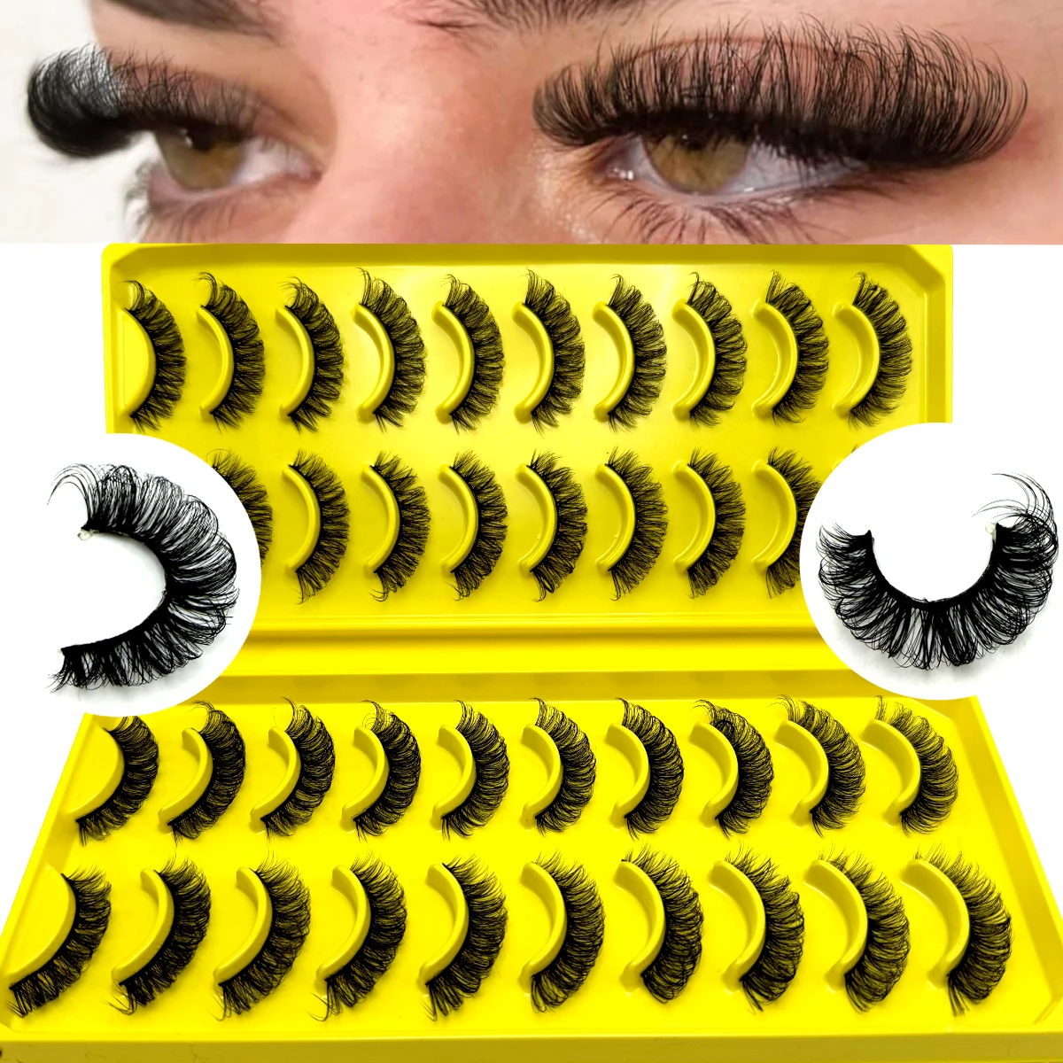 20 par naturalnych sztucznych rzęs DD Curl Russian Lashes 3D Mink Eyelashes wielokrotnego użytku puszyste rzęsy Russian Strip Lashes przedłużanie rzęs