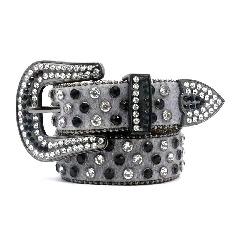 

men casual diamond studded belts soft leather rhinestone belt punk goth women's designer waistband grey pin buckle strapon sash