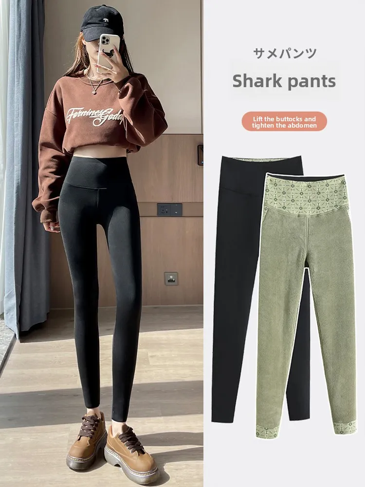 

Thiened Fce, зимние штаны для йоги, женские длинные брюки с высокой талией, ветрозащитные, теплые, с дизайном кожи, повседневный бот