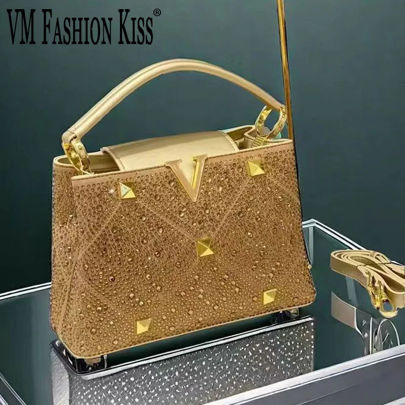 

Luxury Rhinestone Handbags Women Rivet Crossbody Bags 2024 Hasp Shoulder Top-handle Bags Designer New In Handbag Bolsa Feminina