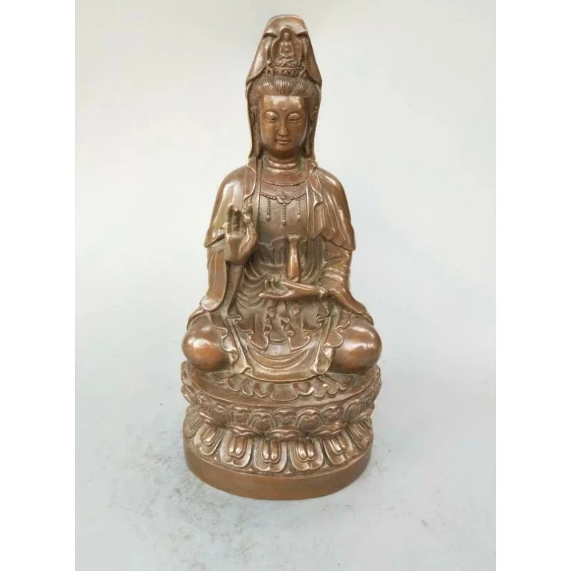

China Pure Brass Sit Guanyin on the Lotus Throne 22cm