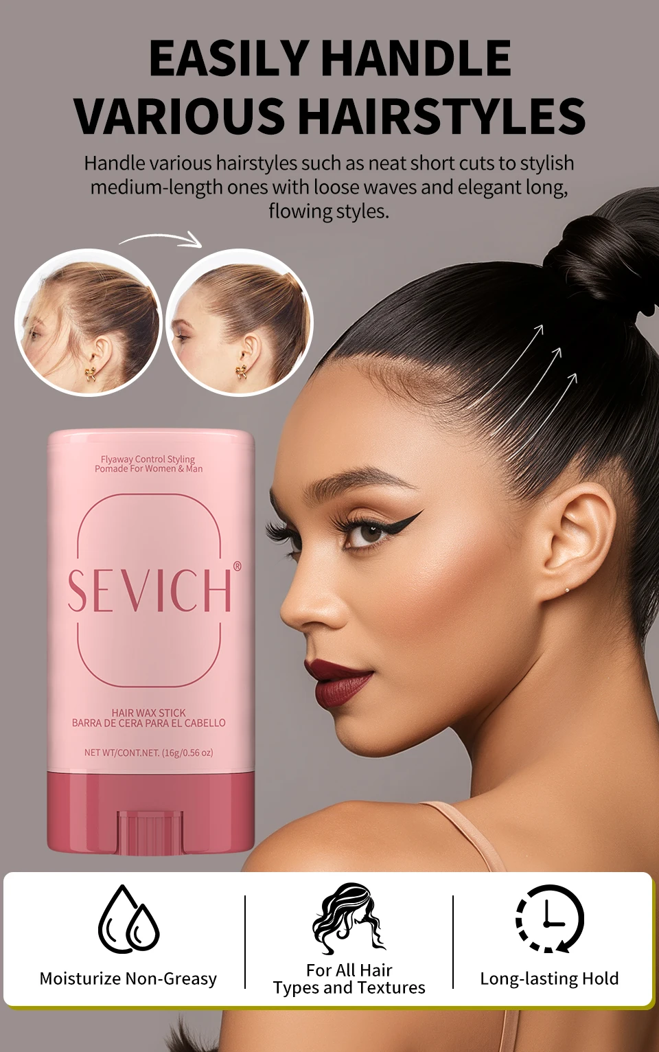 Professionelles Stylingwachs für Frauen, Anti-Frizz-Pomade, glättendes gebrochenes Haar, Schlamm, unordentliche Haare, Kontrollwachsstange für natürliche Perücken – Detail 4