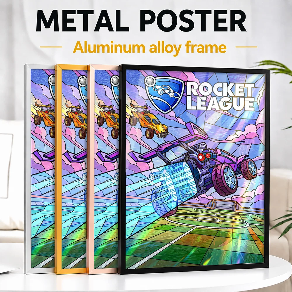 Rocket League Stained Glass Framed Metal Print Customized Hero Tribute Wall Art Designed For Players To Display In Game Room