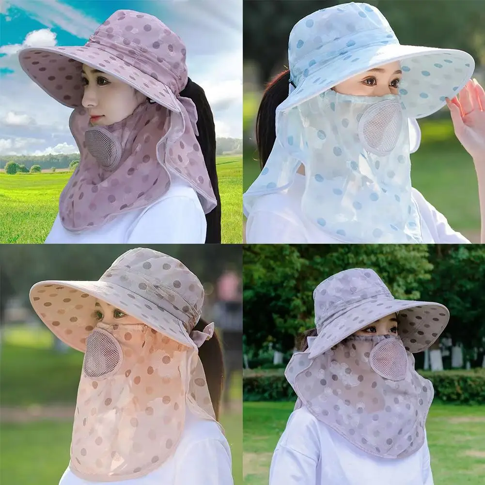 Breathable Tea Picking Cap New Women Fashion UV Protection Sun Hat Ponytail Hat Face Neck Protective Cover Agricultural Work Hat