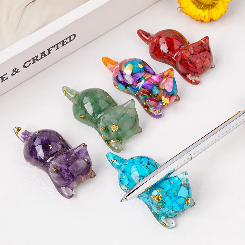 3pcs/set Cute Cat Natural Chips Crystal Desk Decor Christmas Gifts Small Lovely Animal Stand Holder for Pencil Ballpoint Pen