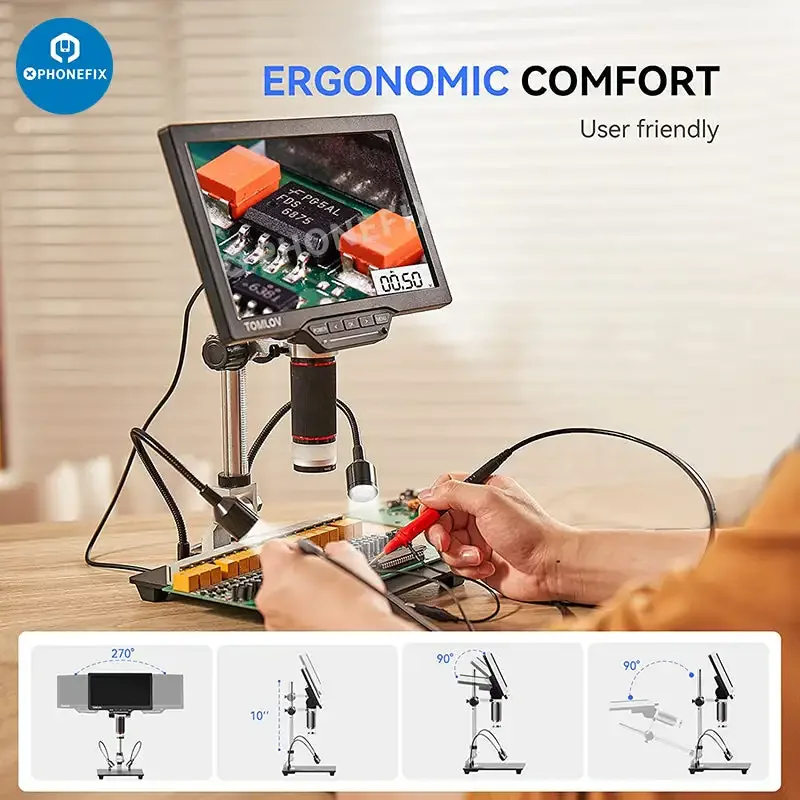 DM201M LCD Digital Microscope 16MP 1-1200X HDMI USB Digital Electronic Microscopio For Soldering LED Magnifier with Multimeter