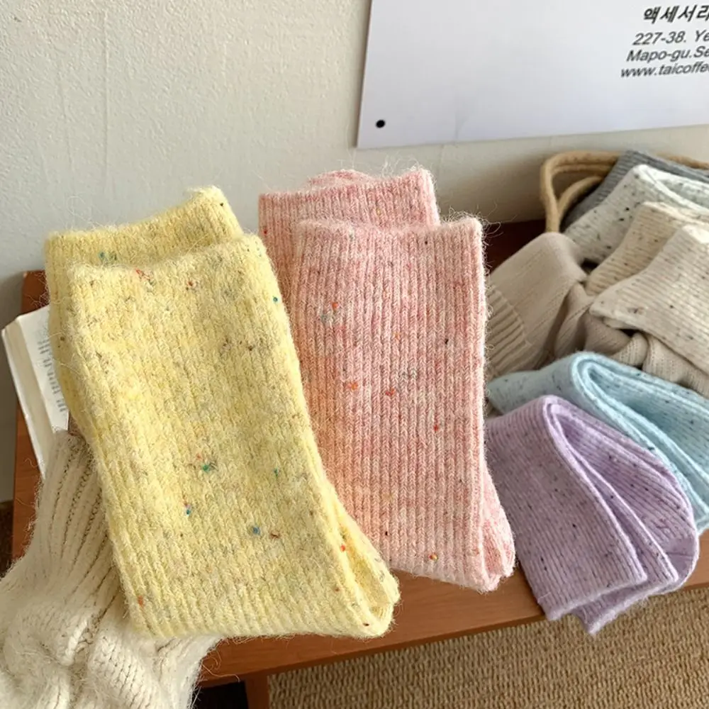 Solid Color Dot Women's Socks Thickened Warm Middle Tube Socks Comfortable Breathable Wool Socks Autumn Winter