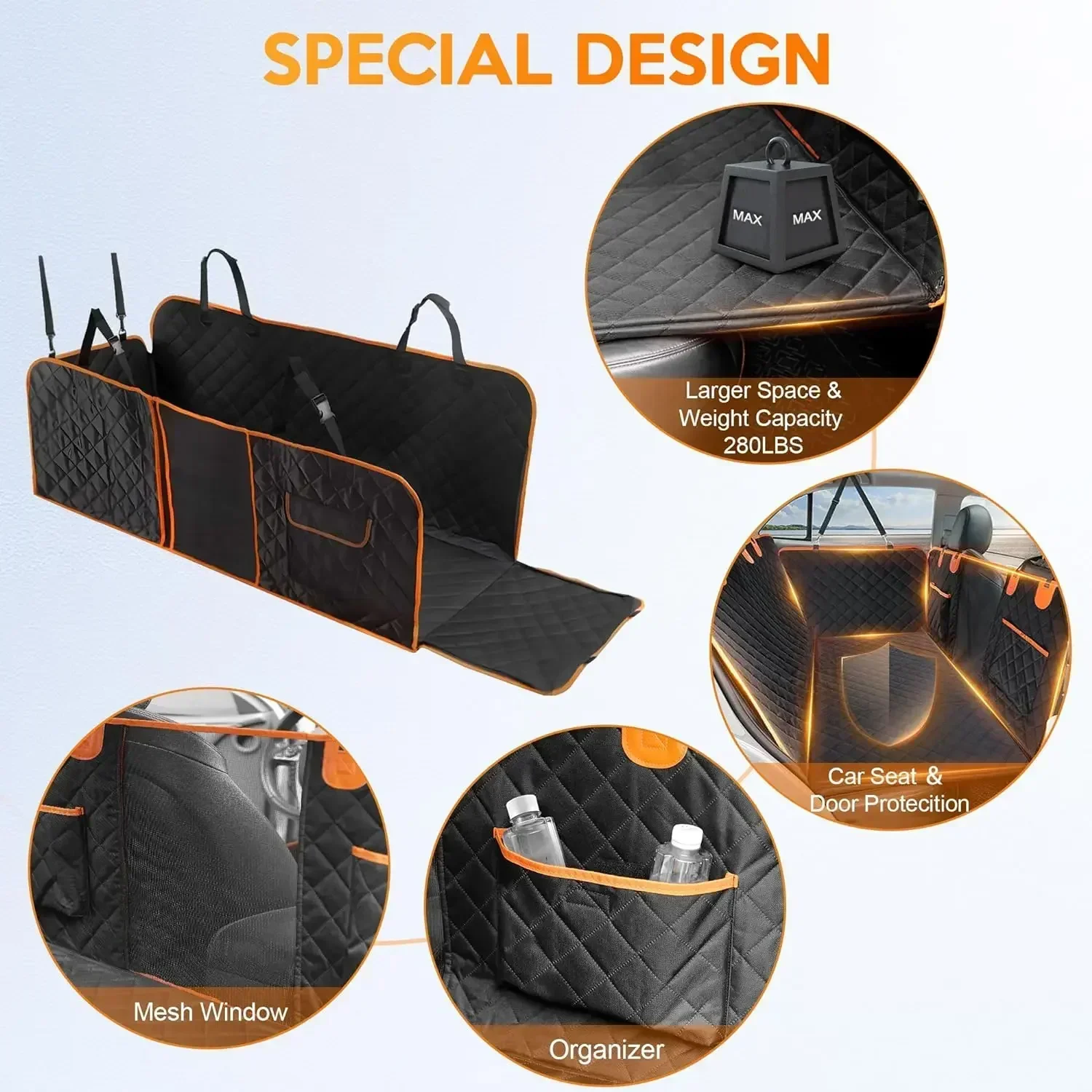 

ez Back Seat Extender for Dogs with Hard Bottom, Dog Car Seat Cover for Back Seat Waterproof with Mesh Window