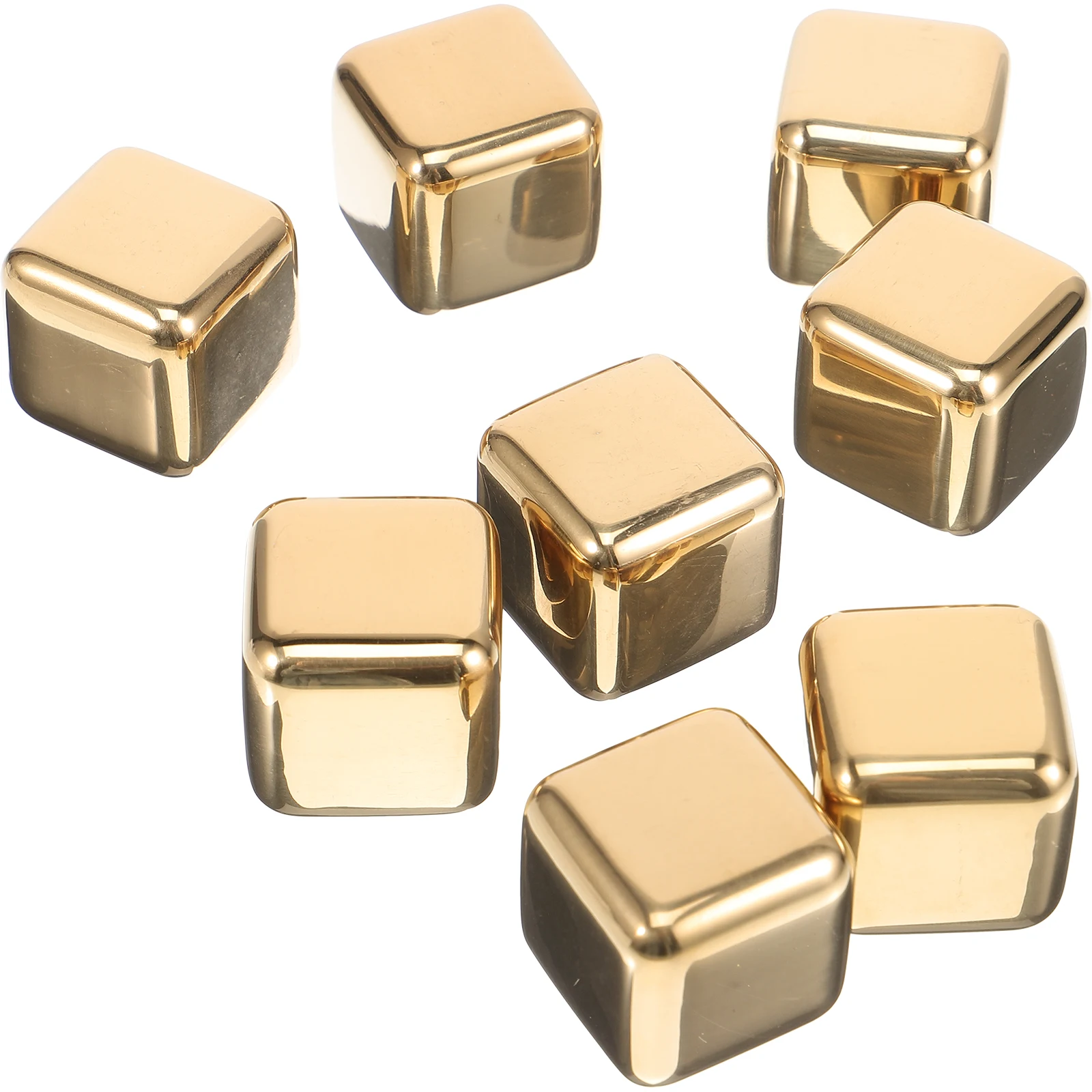 

8 Pcs Ice Cubes Stainless Steel Whiskey Block Iced Stones Metal Drinks Golden Reusable