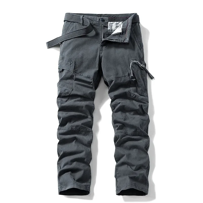 Pantalones Cargo para hombre, pantalones informales de algodón con múltiples bolsillos, pantalones para correr de color verde militar de fácil lavado, envío directo