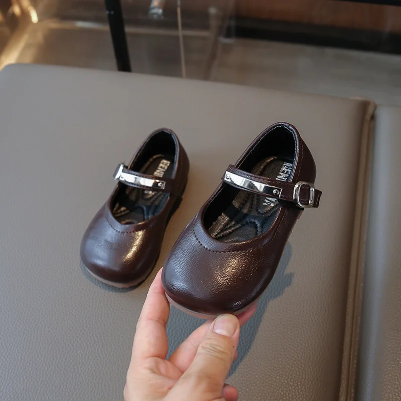 

2025 New Girls Causal School Flats Simple Autumn Kids Fashion Leather Shoes Toddlers Versatile Children Shoes Shallow Hook Loop