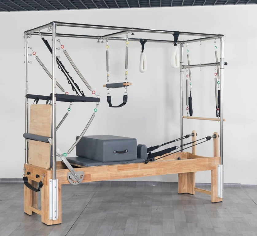 

3-in-1 Professional Pilates Reformer Combo with Trapeze, Elevated Wood Machine for Full Studio Workout