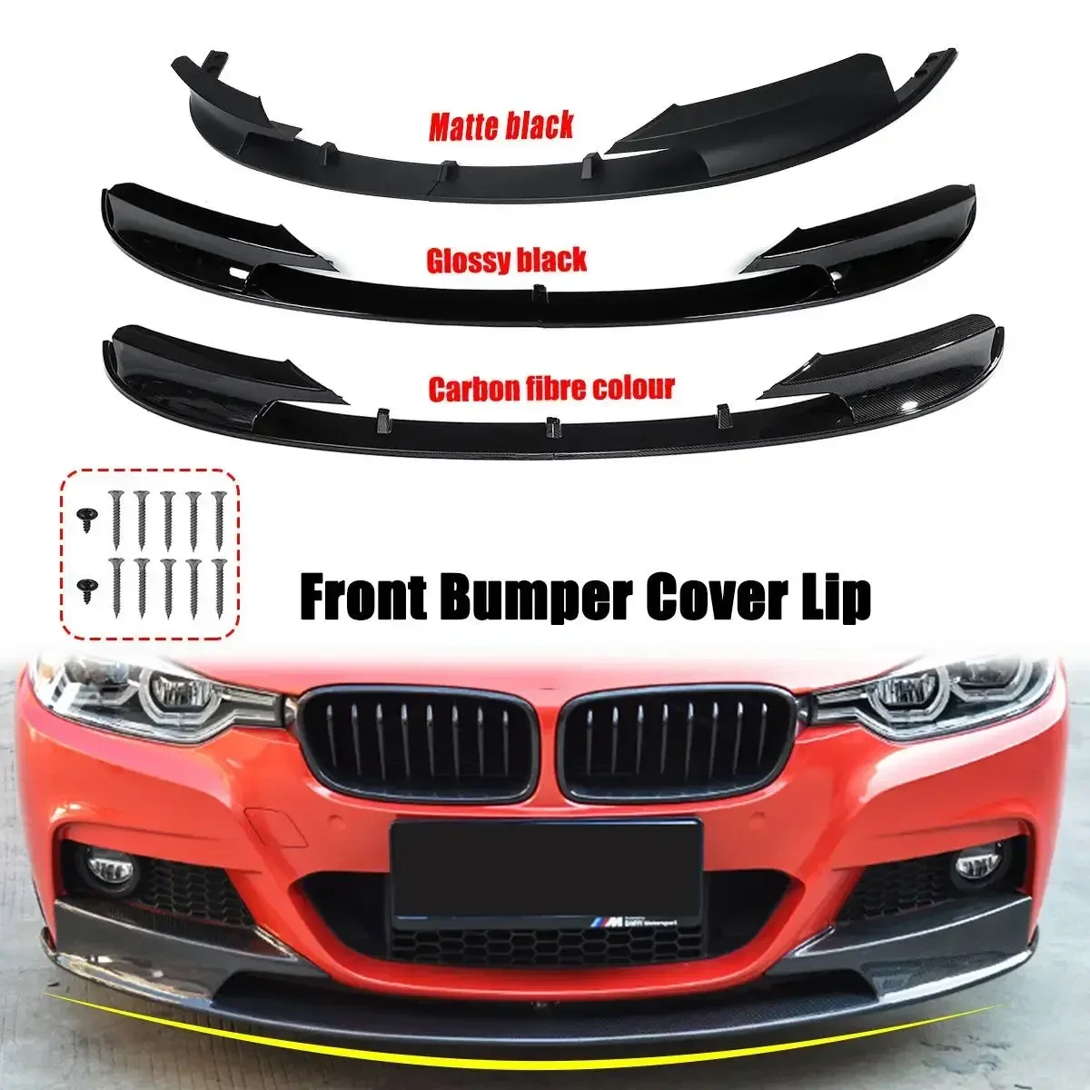 

1 Pair Front Bumper Cover Carbon Fiber / Black Lip For BMW F30 3 Series M Style 2012 2013 2014 2015 2016 2017 2018 Only Body Kit