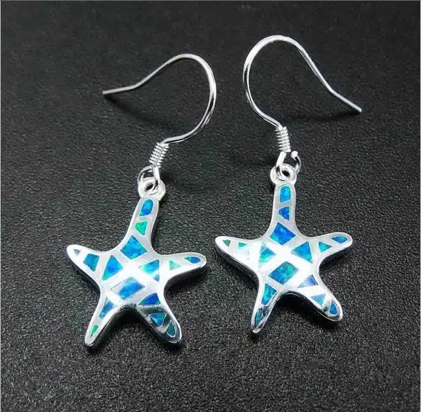 

Opal Earrings 2017 Fine Jewelry 100% 925 Sterling Silver Starfish Opal Jewelry Drop Earrings with Blue Fire Opal for Women Gift