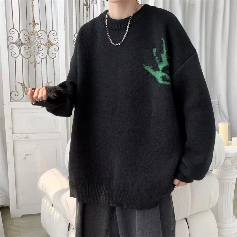 

American Sle Loose Men's Sweater Casual Knitted irt Vintage Lazy Sle Spring Autumn Outerwear for Men And Couples