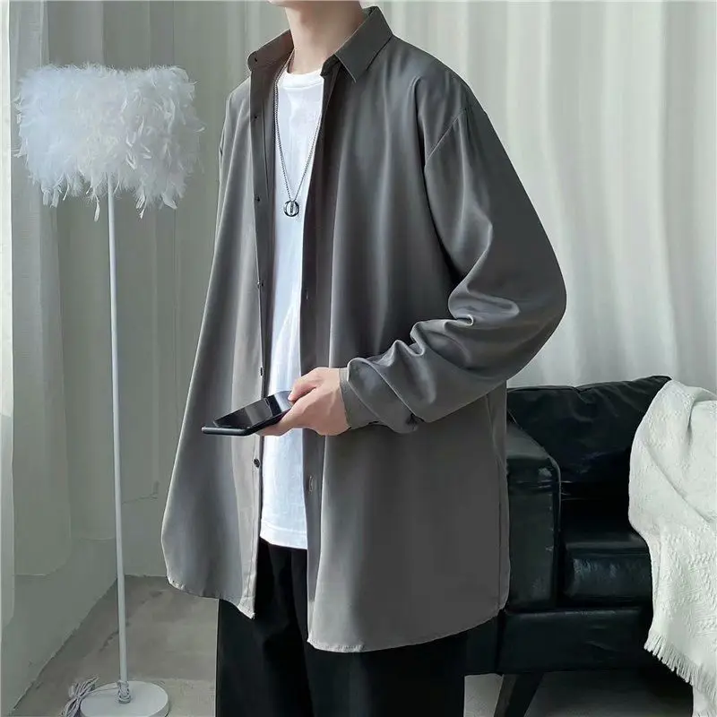 Solid Color Long-sleeved Shirt Men Spring and Summer New Korean Loose Jacket Casual Versatile Cardigan
