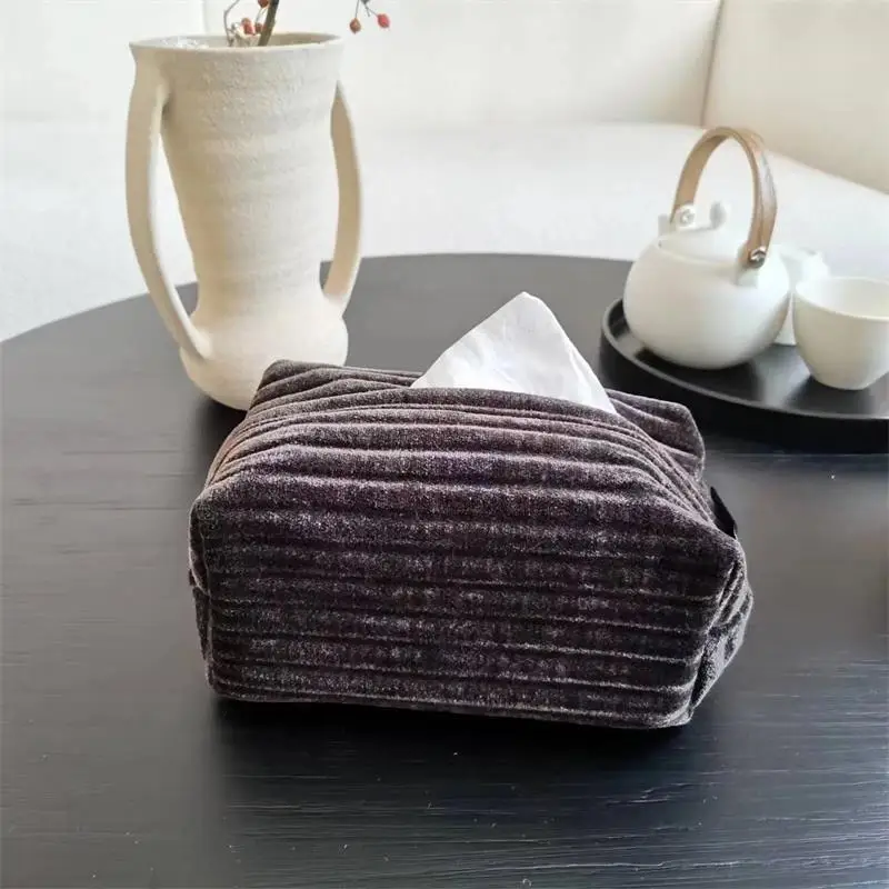 Drop Shipping Modern Simple Velvet Jacquard Tissue Box-like Home and Office Tissue Set Napkin Holder Caja De Pañuelos